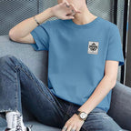 A short-sleeved T-shirt base layer with a round neck is versatile and casual