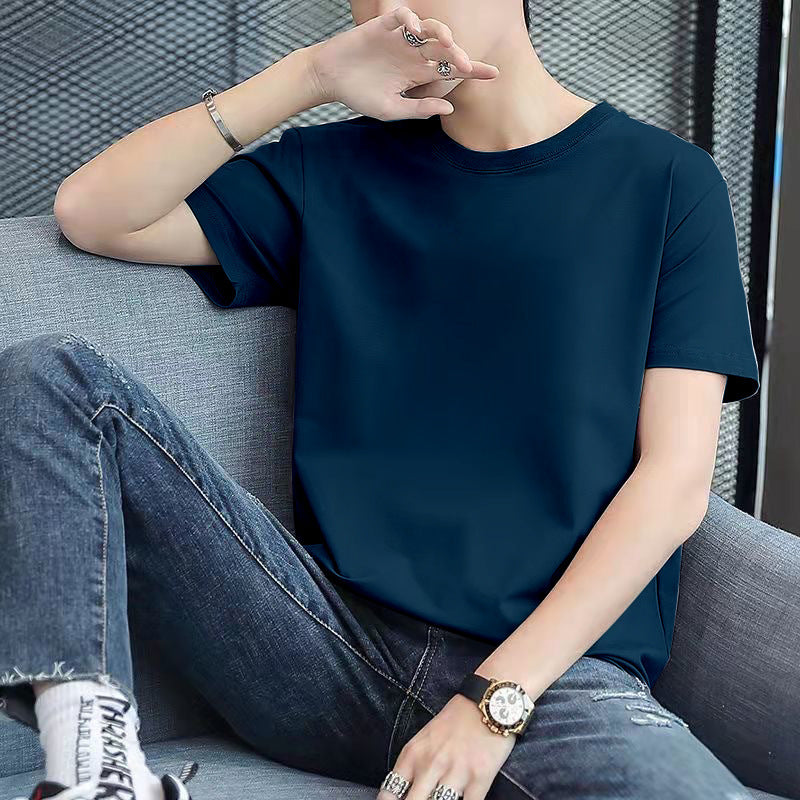 A short-sleeved T-shirt base layer with a round neck is versatile and casual