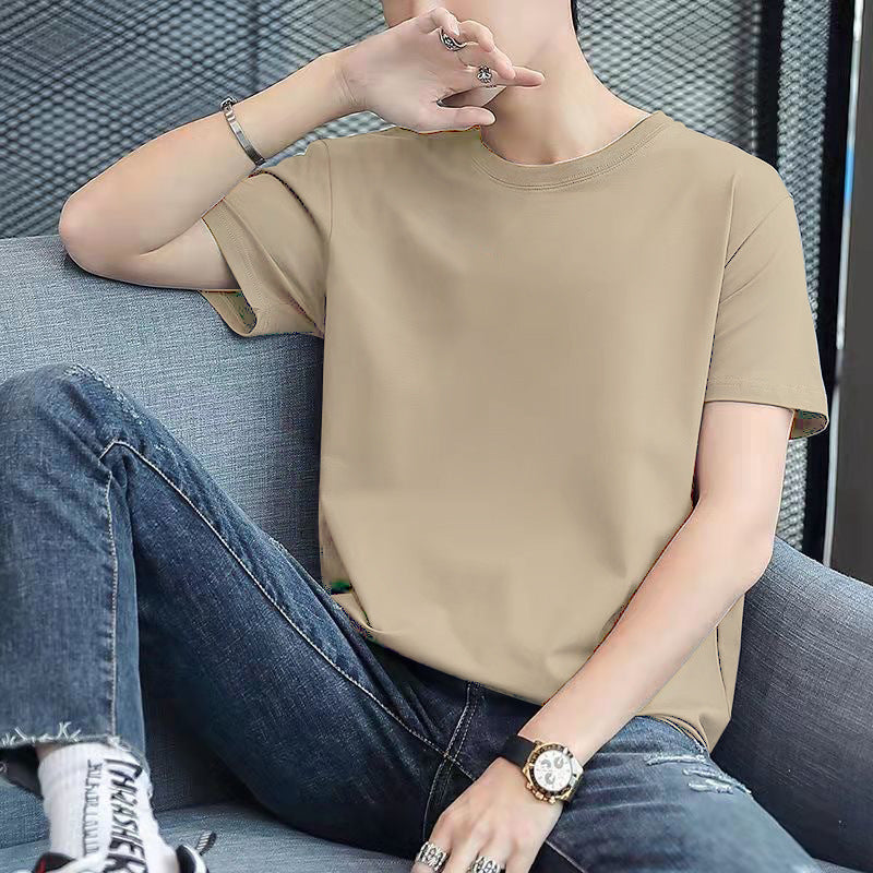 A short-sleeved T-shirt base layer with a round neck is versatile and casual