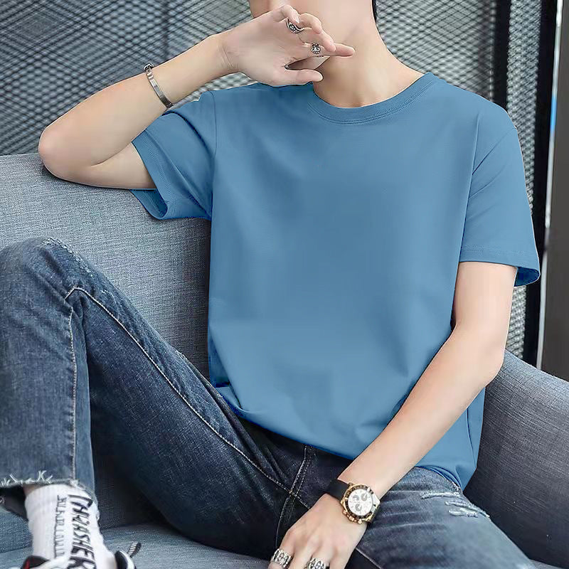 A short-sleeved T-shirt base layer with a round neck is versatile and casual
