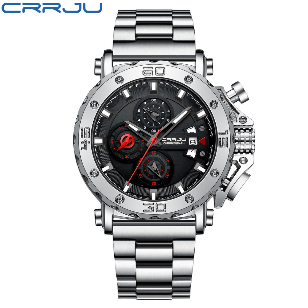 Men's Stainless Steel Quartz Watch with Oversized Dial